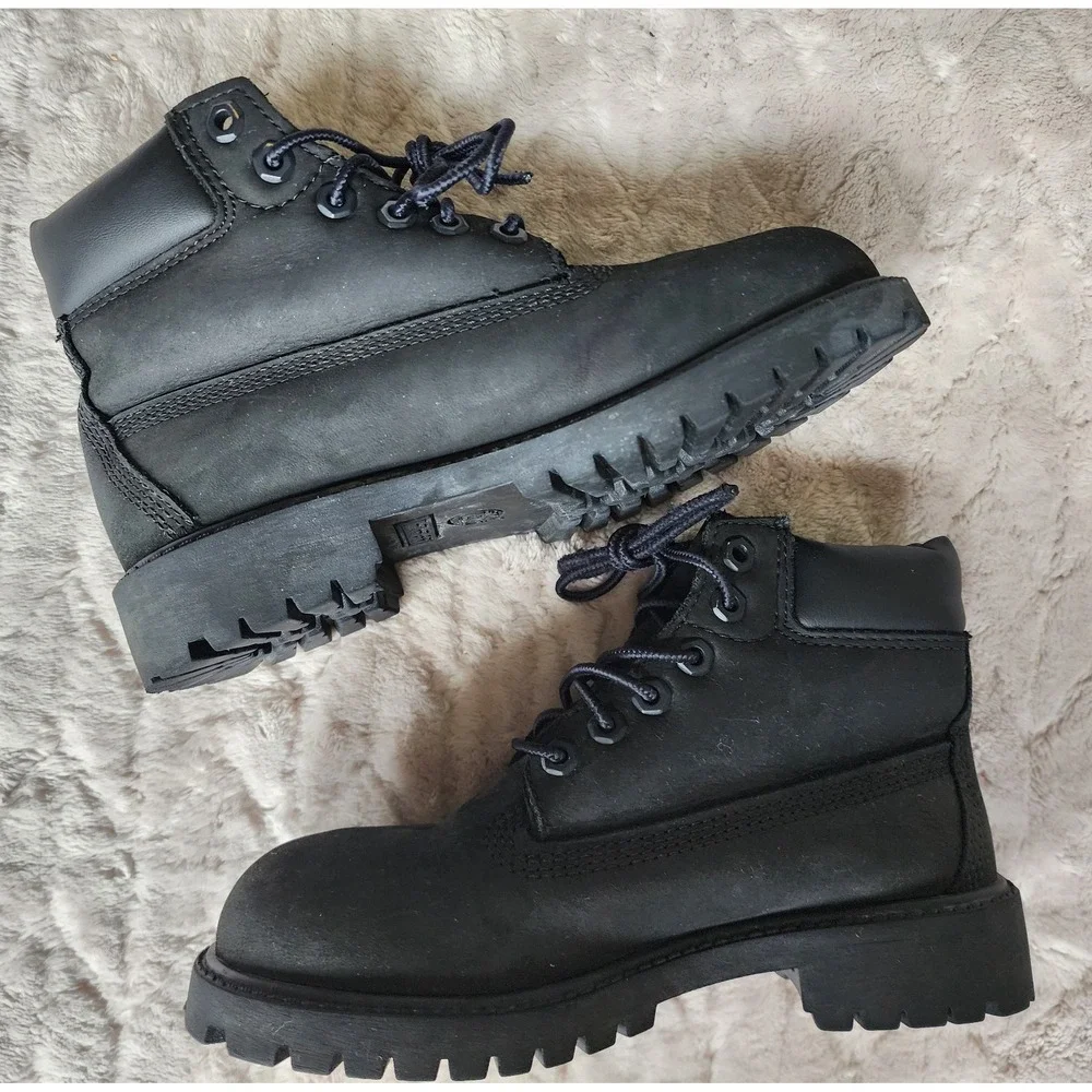 Timberland Premium 6 Inch Waterproof Boots Black Nubuck Youth 13.5 12707